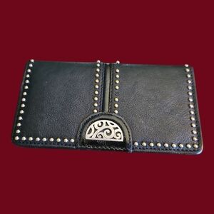 BRIGHTON Black Leather Studded Checkbook Cardholder Wallet